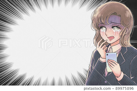 一個引人注目的成年女性，當她看到舊少女漫畫/智能手機時會哭泣 89975896