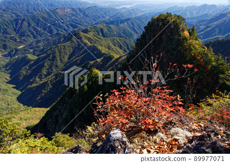 Mountain range of autumn leaves seen from Oku-Chichibu/Ryokami Sanryuu Line 89977071