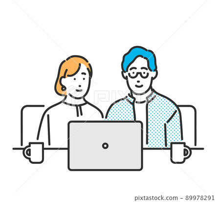 Image illustration material of couple receiving online consultation at home 89978291