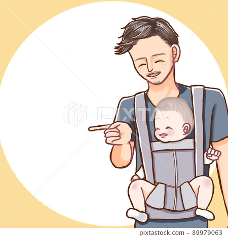 Daddy holding the baby positively with a thong There is a copy space (square) 89979063