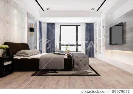 3d rendering beautiful luxury bedroom suite in hotel with tv 89979072