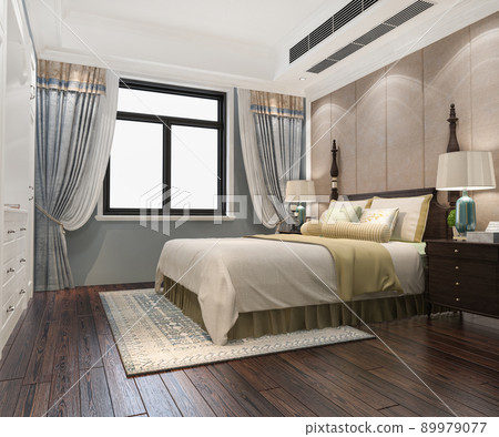 3d rendering beautiful luxury bedroom suite in hotel with tv 89979077