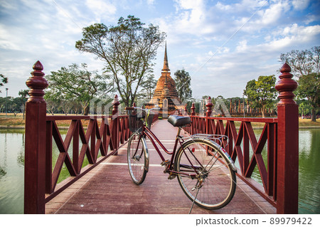 Bicycle in Wat Sra Sri or Wat Sa Si in Sukhothai historical park in Thailand 89979422