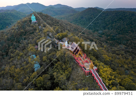 Aerial view of Wat Doi Prachan Mae Tha or Wat Phra That Doi Phra Chan in Lampang, Thailand 89979451
