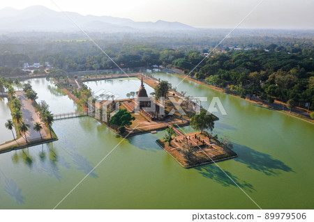 Aerial view of Wat Sra Sri or Wat Sa Si in Sukhothai historical park in Thailand Aerial view of Wat Sra Sri or Wat Sa Si in Sukhothai historical park in Thailand 89979506