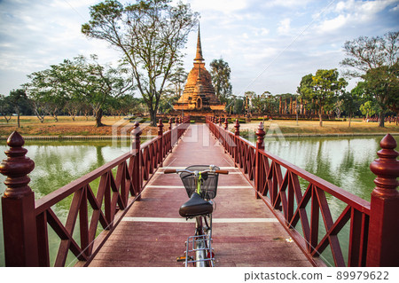 Bicycle in Wat Sra Sri or Wat Sa Si in Sukhothai historical park in Thailand Bicycle in Wat Sra Sri or Wat Sa Si in Sukhothai historical park in Thailand 89979622