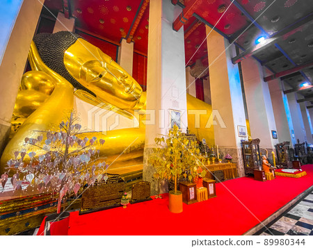 Wat Phra Non Chak Si Worawihan or Wat Phra Non Chakkrasi Worawihan, big reclined Buddha, in Sing Wat Phra Non Chak Si Worawihan or Wat Phra Non Chakkrasi Worawihan, big reclined Buddha, in Sing 89980344