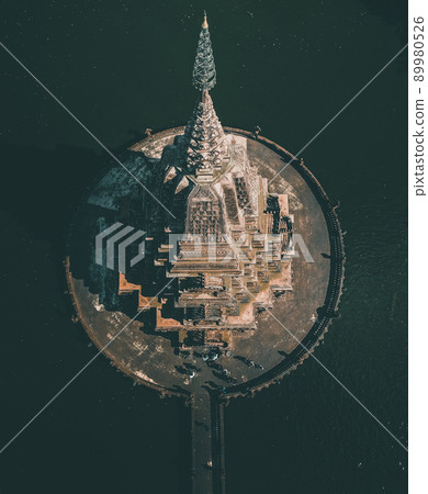 Aerial view of Wat Huai Kaeo or Wat Huay Kaew pagoda temple in Lopburi,Thailand 89980526
