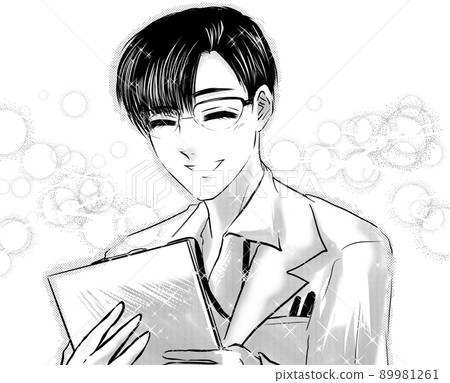Cartoon handsome glasses Medical advice at doctor's examination Smile and encouragement Cartoon handsome glasses Medical advice at doctor's examination Smile and encouragement 89981261