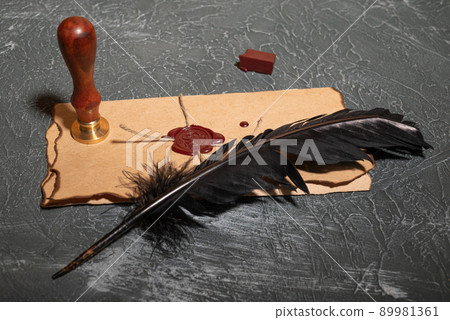 Notary's public pen and stamp on testament and last will. Notary public tools 89981361