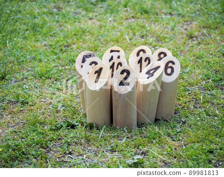 Mölkky pin on the lawn 89981813