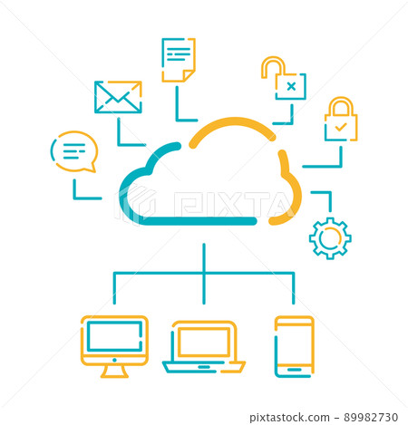 流行圖標終端和藍色和黃色的雲圖像 流行圖標終端和藍色和黃色的雲圖像 89982730