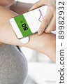 Diabetic woman monitoring and checking glucose level with a remote sensor and a new technology with an app in smartphone 89982932
