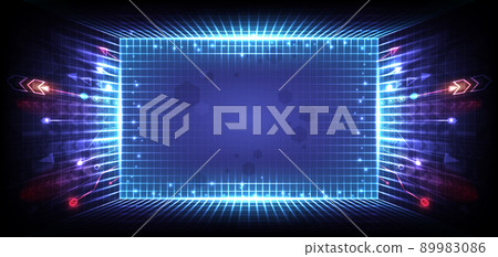 Abstract Hi-tech background. Perspective glowing speed arrow. High internet motivation and connection to communicate of innovation. Circuit lines of data computer. Landing page, grid and algorithm 89983086