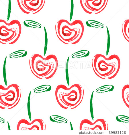 Stylized cherry. Seamless pattern. Watercolor illustration. Isolated on a white background. Stylized cherry. Seamless pattern. Watercolor illustration. Isolated on a white background. 89983128