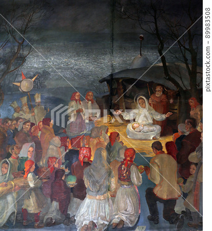 Birth of Jesus, altarpiece in parish church of Saint Mark in Zagreb, Croatia 89983508