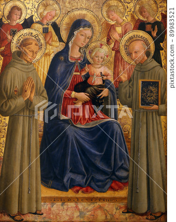 Bartolommeo Caporali: Madonna and Child with St. Francis and Bernardine, Old Masters Collection, Croatian Academy of Sciences in Zagreb 89983521