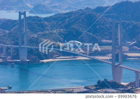 從瀨戶內關前山看到的夢島街道岩木橋 從瀨戶內關前山看到的夢島街道岩木橋 89983676