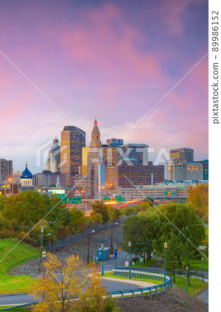 Skyline of downtown Hartford city, cityscape in Connecticut, USA Skyline of downtown Hartford city, cityscape in Connecticut, USA 89986152
