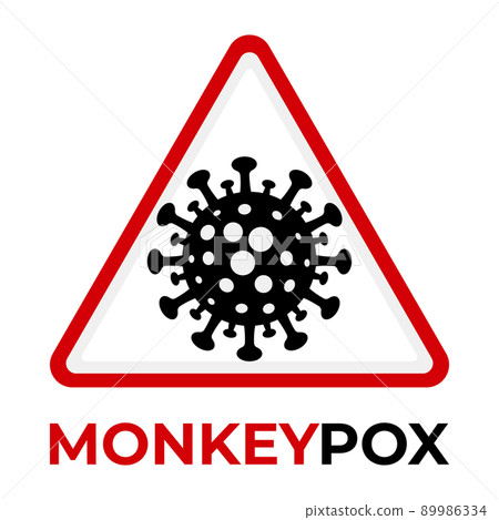 Monkeypox virus icon in red warning triangle sign. 89986334
