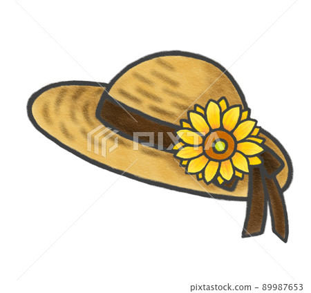 彩色鉛筆手繪插圖 向日葵裝飾草帽 89987653
