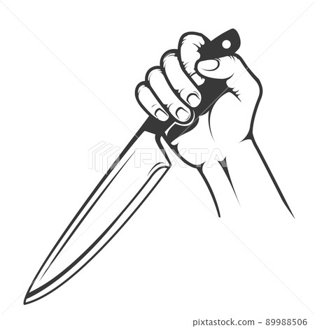 Hand with knife, killer threaten, murderer  or maniac, violence concept, vector 89988506