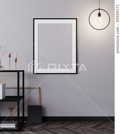 Mockup poster frame in modern loft light interior background, 3D render, 3D illustration 89989171