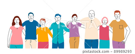 Group of standing young people hugging. 89989293