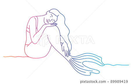 Mermaid girl sitting in a pensive pose. 89989419