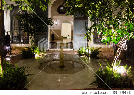 Night view of Riyadh, a building in the historic Moroccan city of Marrakech Night view of Riyadh, a building in the historic Moroccan city of Marrakech 89989438