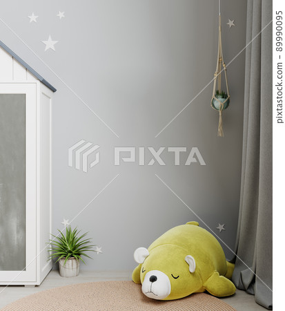 Cozy children room interior background with yellow bear, 3D render Cozy children room interior background with yellow bear, 3D render 89990095