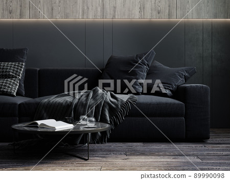 Home interior, luxury modern dark living room interior, 3d render 89990098
