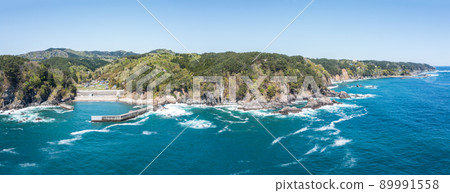 Aerial view "Iwate Prefecture" Miyako City Sakikuwagasaki offshore overlooking the Osawa coast 89991558