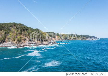 Aerial view "Iwate Prefecture" Miyako City Sakikuwagasaki offshore overlooking the Osawa coast 89991726