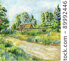 Landscape with a house against the sky and trees. 89992446