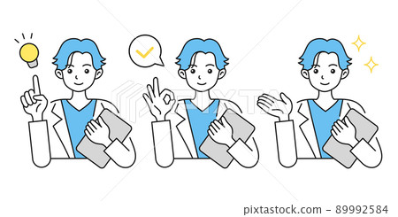 Illustration of a male doctor. Suggestions, advice and explanations. Gestures. Lab coats. Smiles. Illustration of a male doctor. Suggestions, advice and explanations. Gestures. Lab coats. Smiles. 89992584