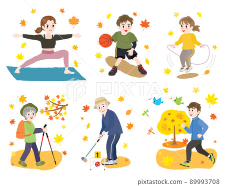 Autumn family illustration set for sports Autumn family illustration set for sports 89993708