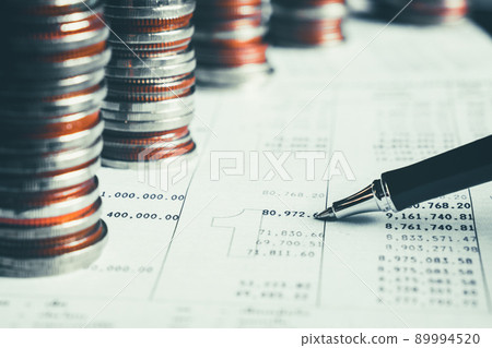 Pile of gold coins stack in finance treasury deposit bank account for saving Pile of gold coins stack in finance treasury deposit bank account for saving 89994520