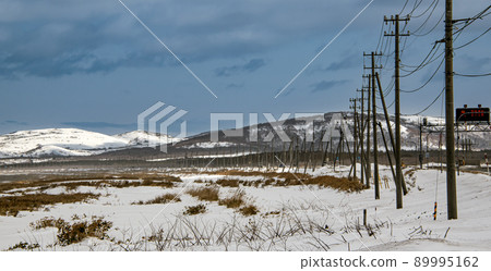 National highway No. 238, full of utility poles, end of winter National highway No. 238, full of utility poles, end of winter 89995162