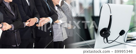 Successful business people standing together broaden view 89995346