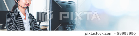 Call center or customer support agent in broaden view panorama banner 89995990