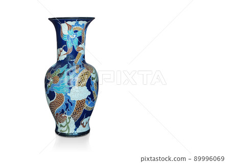beautiful blue ceramic vase on white background, object, retro, vintage, copy space beautiful blue ceramic vase on white background, object, retro, vintage, copy space 89996069