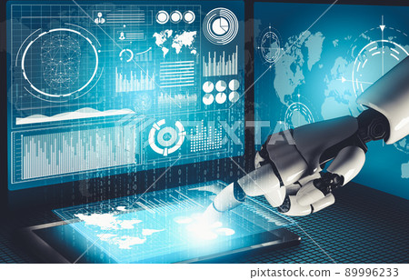 Futuristic AI thinking of droid robot artificial intelligence concept Futuristic AI thinking of droid robot artificial intelligence concept 89996233