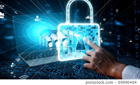 Futuristic robot artificial intelligence enlightening AI technology concept Futuristic robot artificial intelligence enlightening AI technology concept 89996484