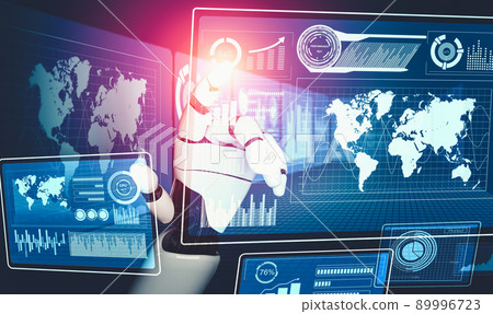 Futuristic AI thinking of droid robot artificial intelligence concept 89996723