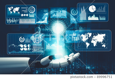 Futuristic AI thinking of droid robot artificial intelligence concept Futuristic AI thinking of droid robot artificial intelligence concept 89996751