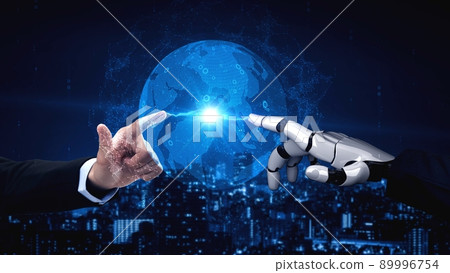 Futuristic robot artificial intelligence enlightening AI technology concept Futuristic robot artificial intelligence enlightening AI technology concept 89996754