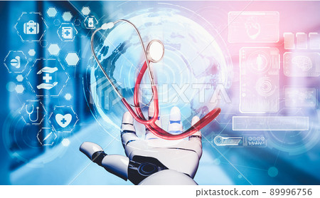 Medical artificial intelligence droid robot working in future hospital Medical artificial intelligence droid robot working in future hospital 89996756