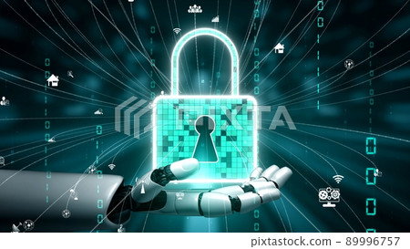 Futuristic robot artificial intelligence enlightening AI technology concept Futuristic robot artificial intelligence enlightening AI technology concept 89996757