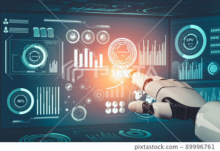 Futuristic AI thinking of droid robot artificial intelligence concept Futuristic AI thinking of droid robot artificial intelligence concept 89996761